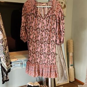 Knox Rose Pink Paisley-Print Midi Dress with Ruffle Hem